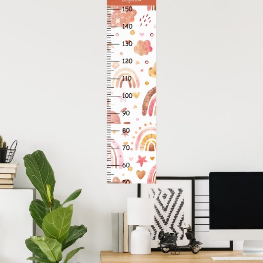Schattigee Rainbow Boho Groeigrafiek Centimeter Poster (Thuiskantoor)