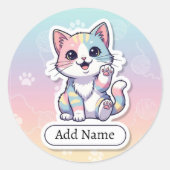 Schattigee Rainbow Cat Sticker met aangepaste naam (Voorkant)
