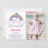 Schattigee Rainbow Caticorn Verjaardag Foto Uitnod Kaart (Voorkant)