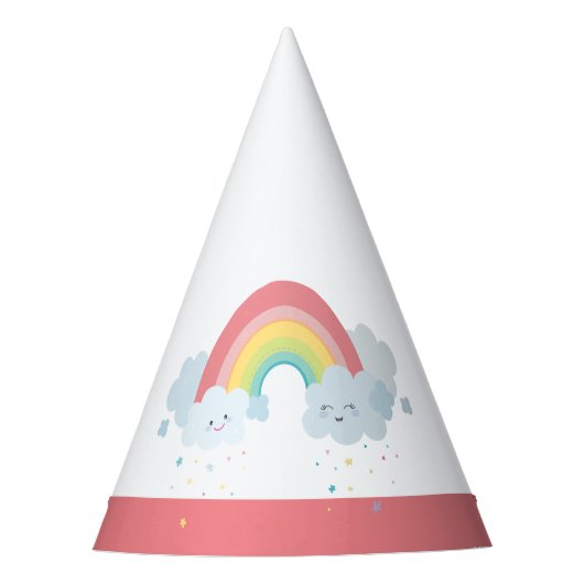 SCHATTIGEE RAINBOW CLOUDS kawaii feestpastel kleur Feesthoedjes (Voorkant)