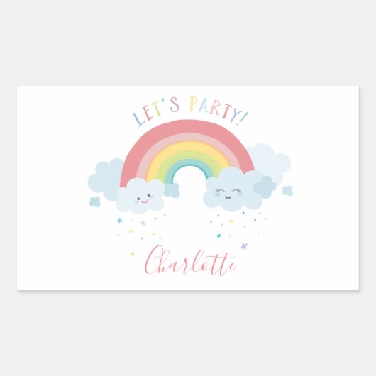 SCHATTIGEE RAINBOW CLOUDS kawaii feestpastel kleur Rechthoekige Sticker (Voorkant)