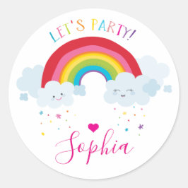 SCHATTIGEE RAINBOW CLOUDS kawaii illustratie Ronde Sticker