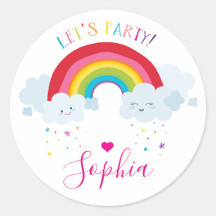 SCHATTIGEE RAINBOW CLOUDS kawaii illustratie Ronde Sticker