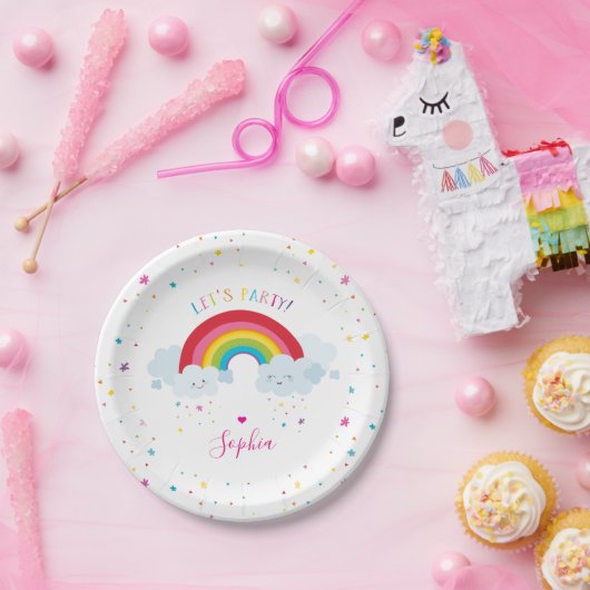 SCHATTIGEE RAINBOW CLOUDS kinder felle kleuren afb Papieren Bordje (Feest)