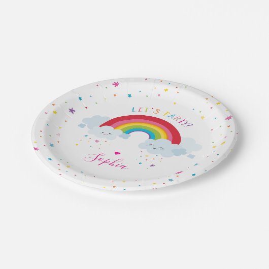 SCHATTIGEE RAINBOW CLOUDS kinder felle kleuren afb Papieren Bordje (Gekanteld)