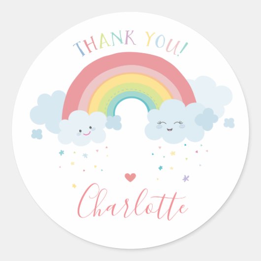 SCHATTIGEE RAINBOW CLOUDS pastel kawaii illustrati Ronde Sticker (Voorkant)