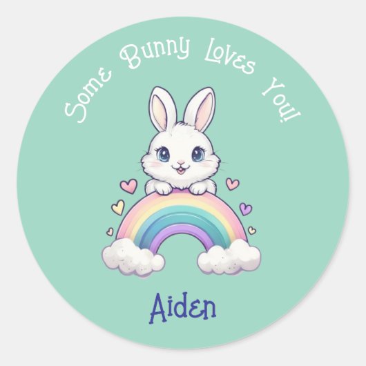 Schattigee Rainbow Easter Bunny op maat Ronde Sticker (Voorkant)