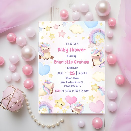 Schattigee Rainbow Eenhoorn Meisje Baby shower Inv Kaart
