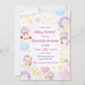 Schattigee Rainbow Eenhoorn Meisje Baby shower Inv Kaart (Voorkant)