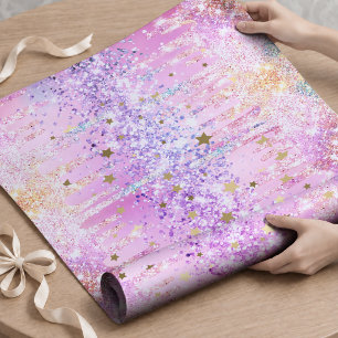 Schattigee Rainbow eenhoorn roze Glitter Drips Cadeaupapier