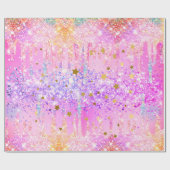 Schattigee Rainbow eenhoorn roze Glitter Drips Cadeaupapier (Vlak)