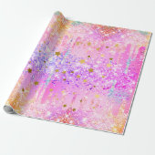 Schattigee Rainbow eenhoorn roze Glitter Drips Cadeaupapier (Uitgerold)