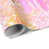 Schattigee Rainbow eenhoorn roze Glitter Drips Cadeaupapier (Rol Hoek)