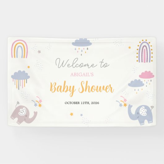 Schattigee Rainbow Elephants Baby shower Sign Bann Spandoek (Horizontaal)