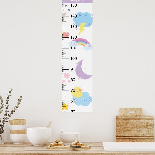 Schattigee Rainbow en Cloud Growth Chart Poster (Keuken)