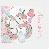 Schattigee Rainbow Glitter Eenhoorn met aangepaste Fleece Deken (Voorkant (Horizontaal))