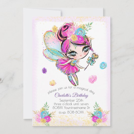 Schattigee Rainbow Glitter Pixie Fairy Kaart (Voorkant)