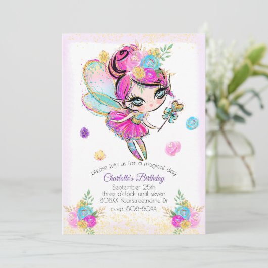 Schattigee Rainbow Glitter Pixie Fairy Kaart (Staand voorkant)