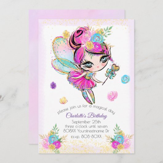 Schattigee Rainbow Glitter Pixie Fairy Kaart (Voorkant / Achterkant)