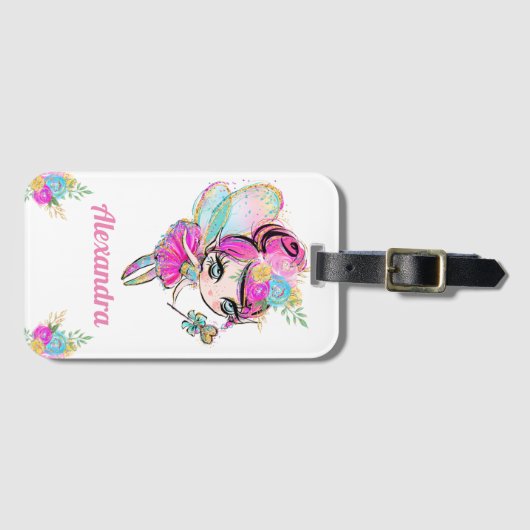 Schattigee Rainbow Glitter Pixie Fairy met aangepa Bagagelabel (Voorkant (horizontaal))