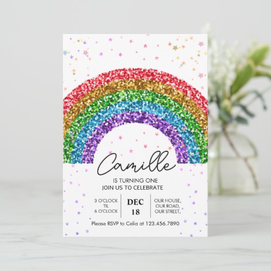 Schattigee Rainbow Glitter schittering sterren Ver Kaart (Staand voorkant)