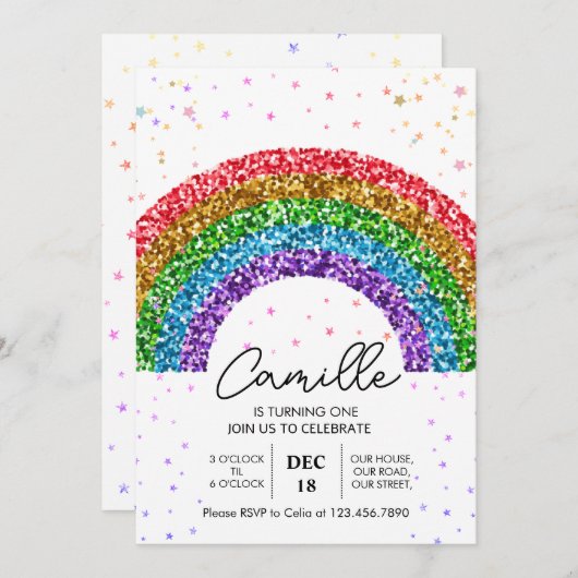 Schattigee Rainbow Glitter schittering sterren Ver Kaart (Voorkant / Achterkant)