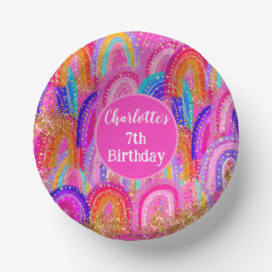 Schattigee Rainbow Gold Glitter 7e verjaardag Papieren Kommen