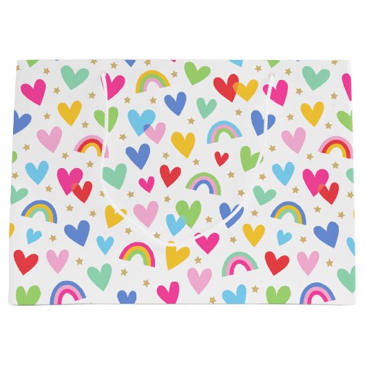 Schattigee Rainbow Love Hearts Stars Valentijn Groot Cadeauzakje (Voorkant)