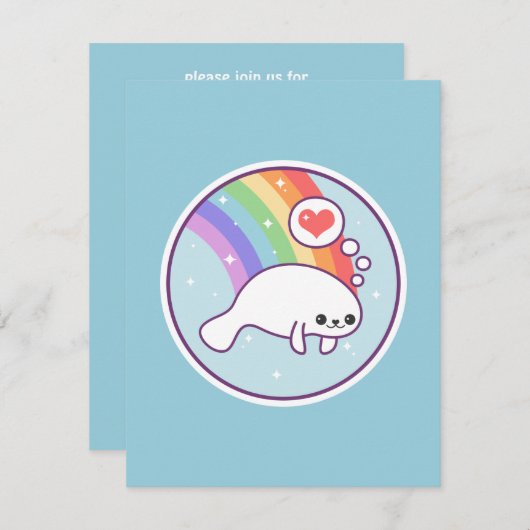 Schattigee Rainbow Manatee verjaardagsuitnodiginge Kaart (Voorkant / Achterkant)