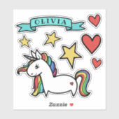 Schattigee Rainbow-Maned Eenhoorn Harten & Sterren Sticker (Vel)