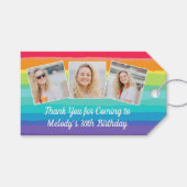 Schattigee Rainbow Photo Collage Custom Verjaardag Cadeaulabel (Voorkant (Horizontaal))