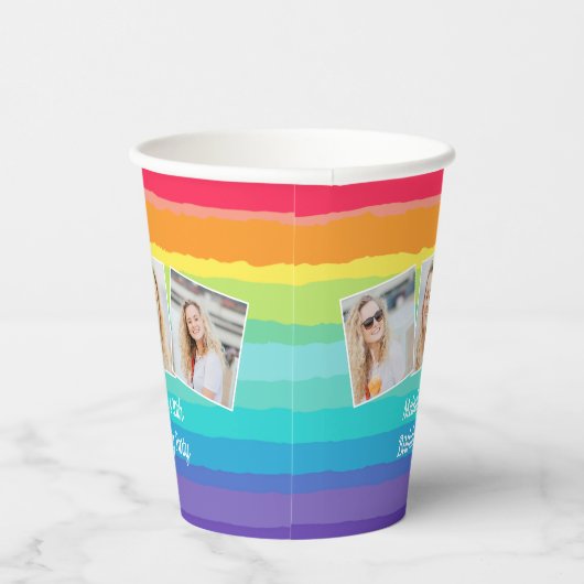 Schattigee Rainbow Photo Collage Custom Verjaardag Papieren Bekers (Rechts)