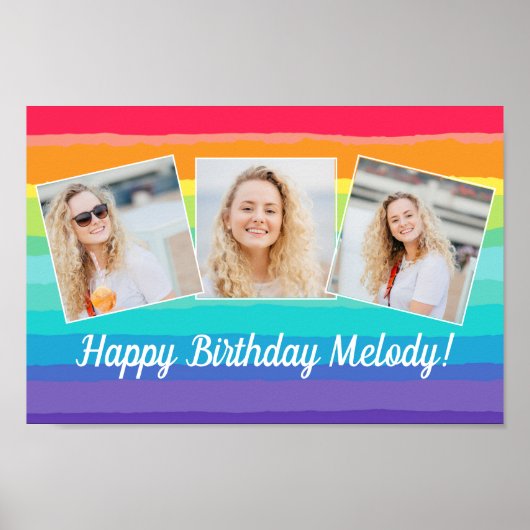 Schattigee Rainbow Photo Collage Custom Verjaardag Poster (Voorkant)