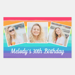 Schattigee Rainbow Photo Collage Custom Verjaardag Rechthoekige Sticker