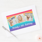 Schattigee Rainbow Photo Collage Custom Verjaardag Rechthoekige Sticker (Envelop)