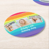 Schattigee Rainbow Photo Collage Custom Verjaardag Ronde Kartonnen Onderzetter (Gebogen)