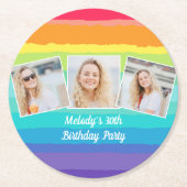 Schattigee Rainbow Photo Collage Custom Verjaardag Ronde Kartonnen Onderzetter (Voorkant)