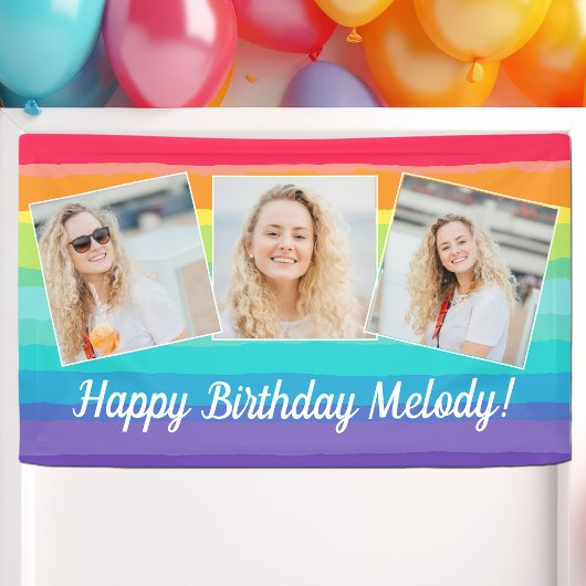 Schattigee Rainbow Photo Collage Custom Verjaardag Spandoek