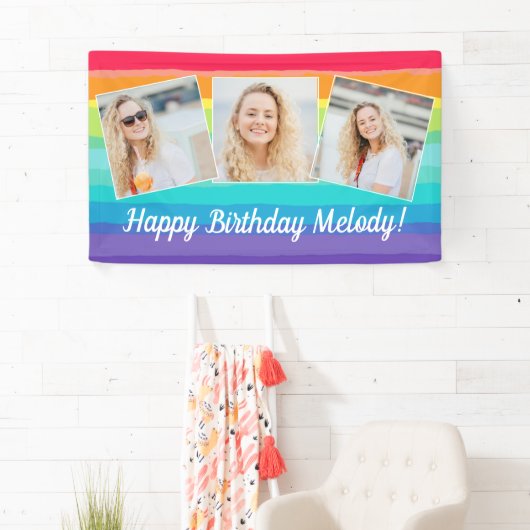 Schattigee Rainbow Photo Collage Custom Verjaardag Spandoek (Insitu)