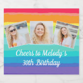 Schattigee Rainbow Photo Collage Custom Verjaardag Sparkling Wijnetiket (Enkel label)