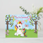 Schattigee Rainbow Pony Horse verjaardagsuitnodigi Kaart (Staand voorkant)