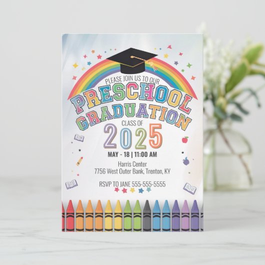 Schattigee Rainbow Preschool Graduation Cap Confet Kaart (Staand voorkant)