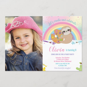 Schattigee Rainbow Sloth Art Party Verjaardagsfoto Kaart