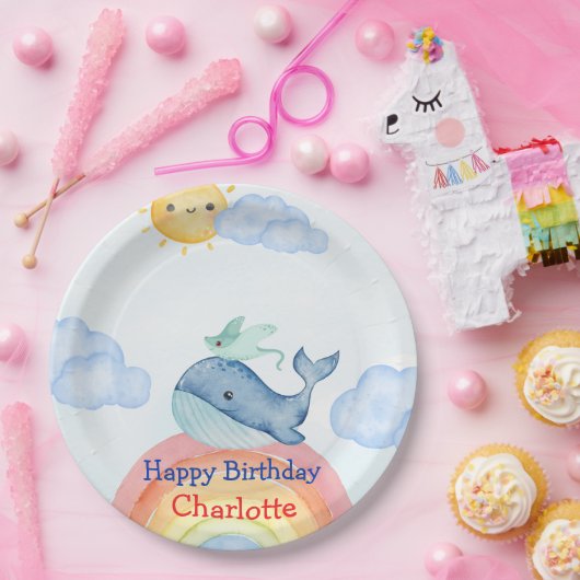 Schattigee Rainbow Stingray Whale Fish Verjaardags Papieren Bordje (Feest)