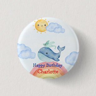 Schattigee Rainbow Stingray Whale Fish Verjaardags Ronde Button 3,2 Cm