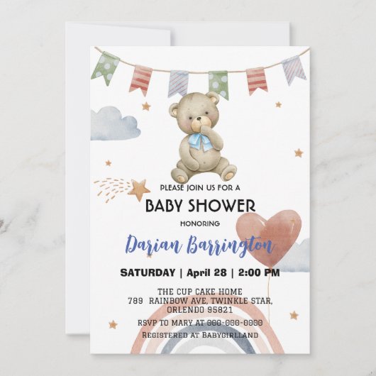 Schattigee Rainbow teddy Bear ballon baby boy show Kaart (Voorkant)