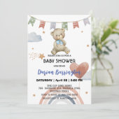 Schattigee Rainbow teddy Bear ballon baby boy show Kaart (Staand voorkant)
