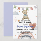 Schattigee Rainbow teddy Bear ballon baby boy show Kaart (Voorkant / Achterkant)