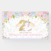 Schattigee Rainbow Unicorn 2e verjaardag Welkom Ac Spandoek (Horizontaal)