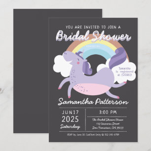 Schattigee Rainbow Unicorn bruidsdouche uitnodigin Kaart